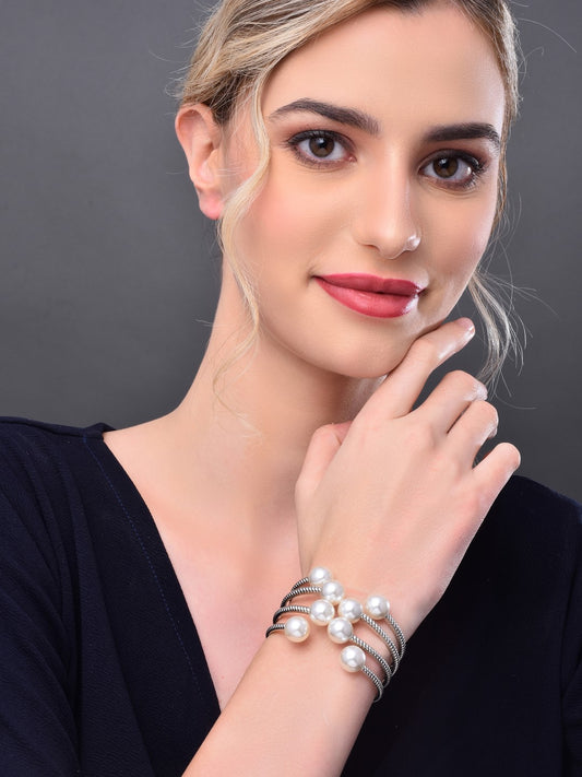 Silver Pearl Open Bangle