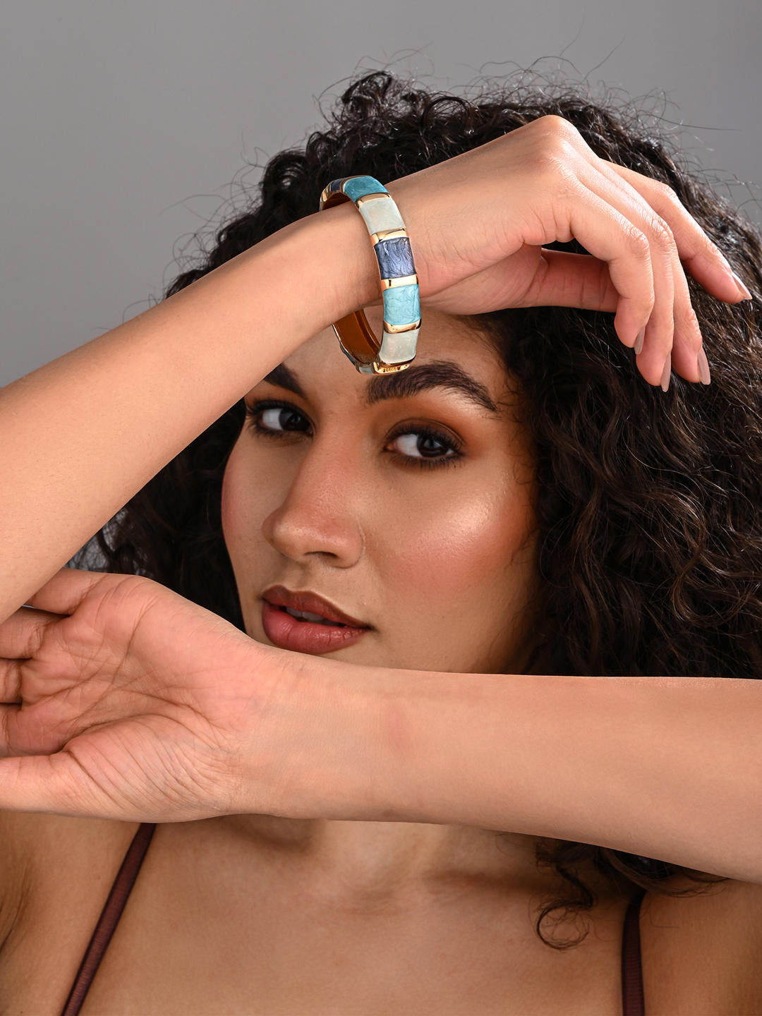 Enamel Voyage Colorblock Bangle – Aqua Teal