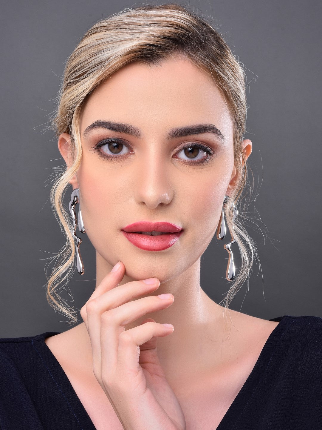Irregular Glossy Trendy Dangle Earring in Silver