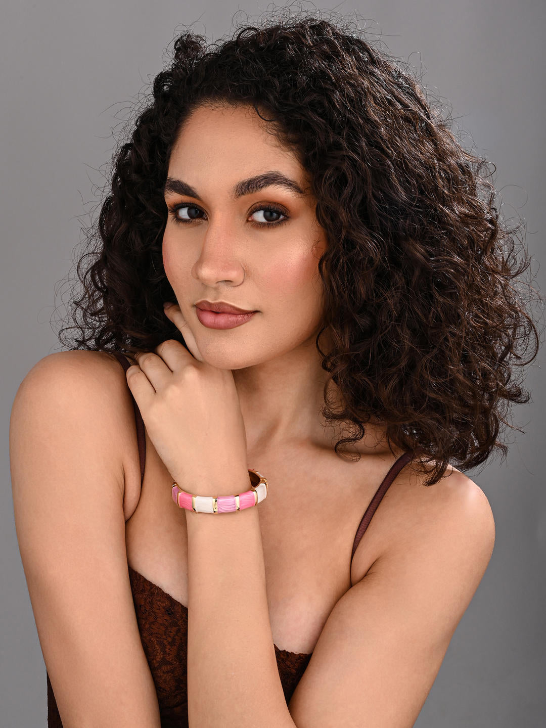 Enamel Voyage Colorblock Bangle – Pink