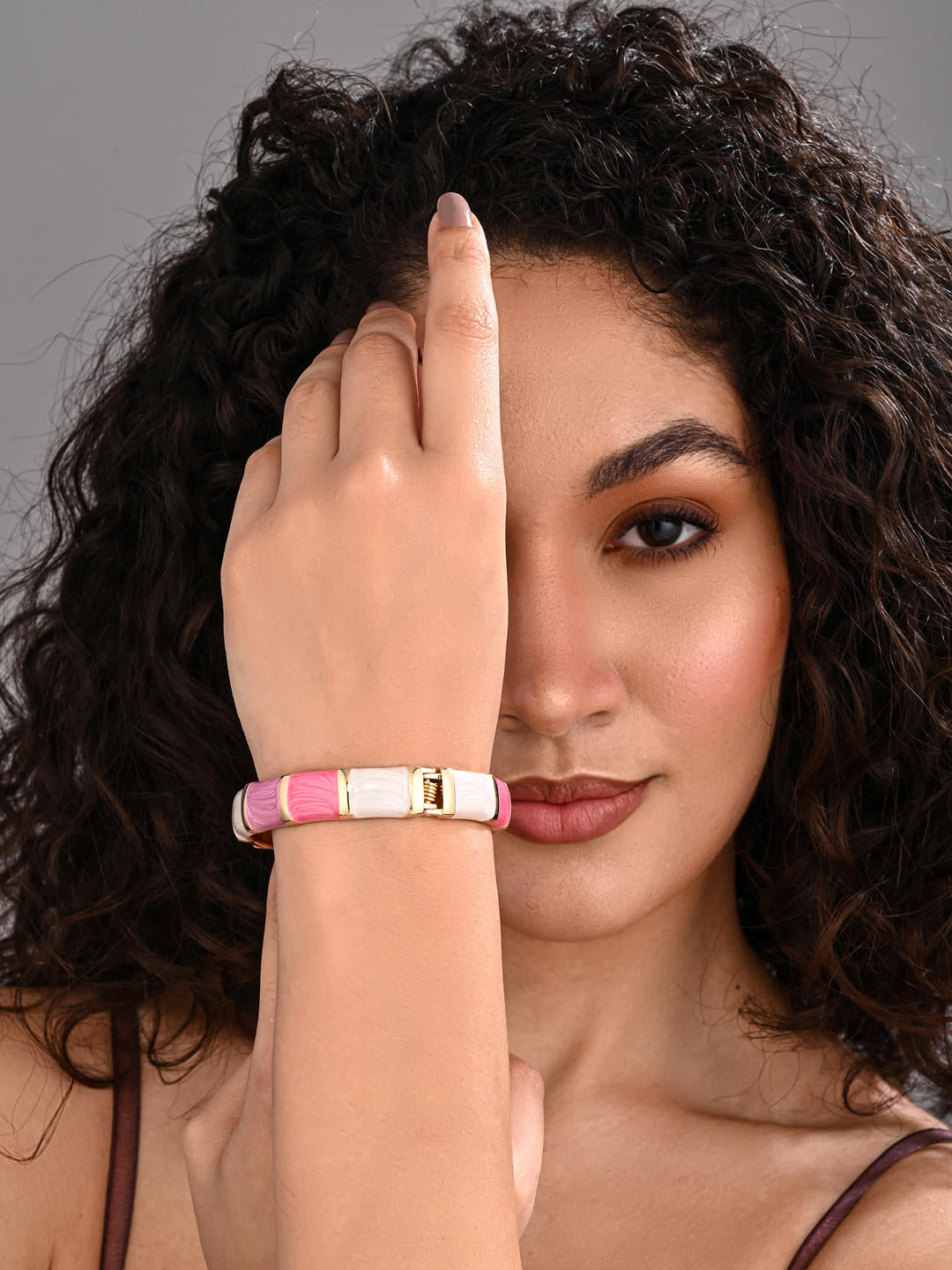 Enamel Voyage Colorblock Bangle – Pink