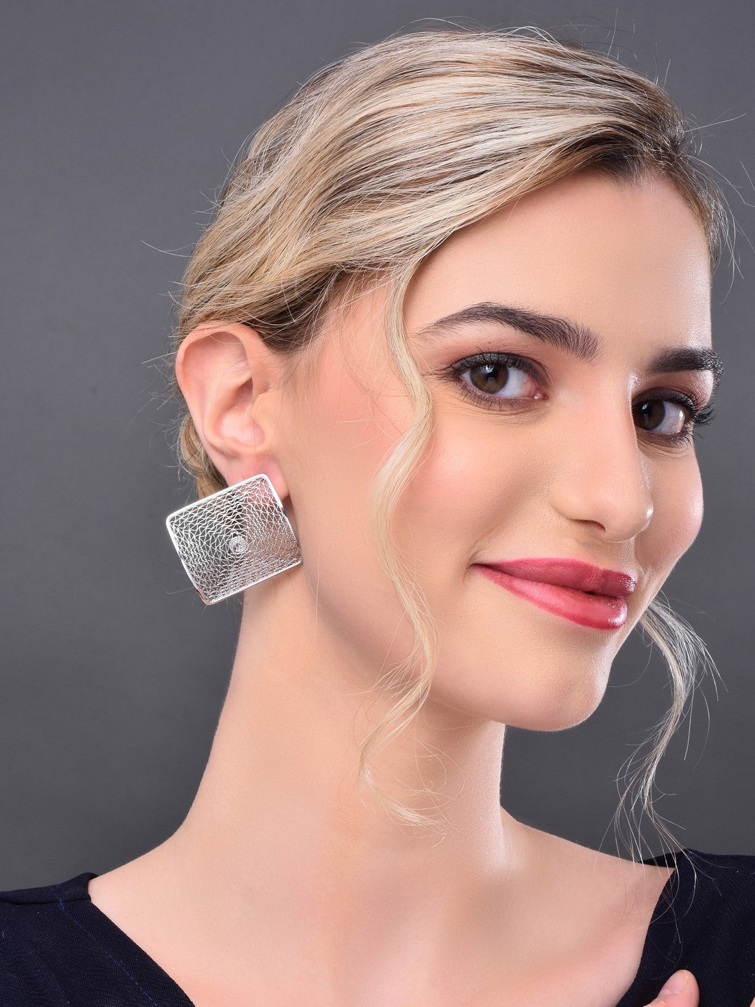 Silver Mesh Square Earring