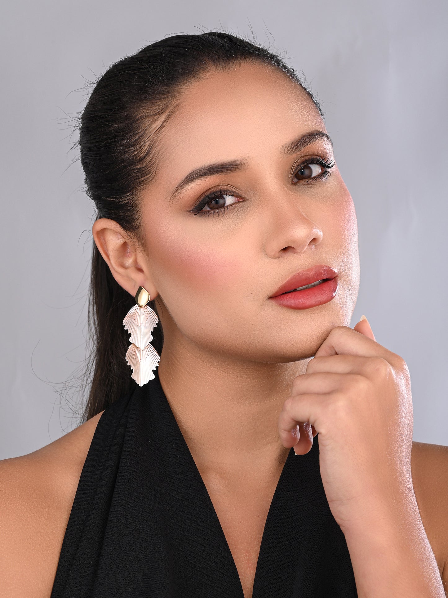 Blush Pink Petal Wave Drop Earrings
