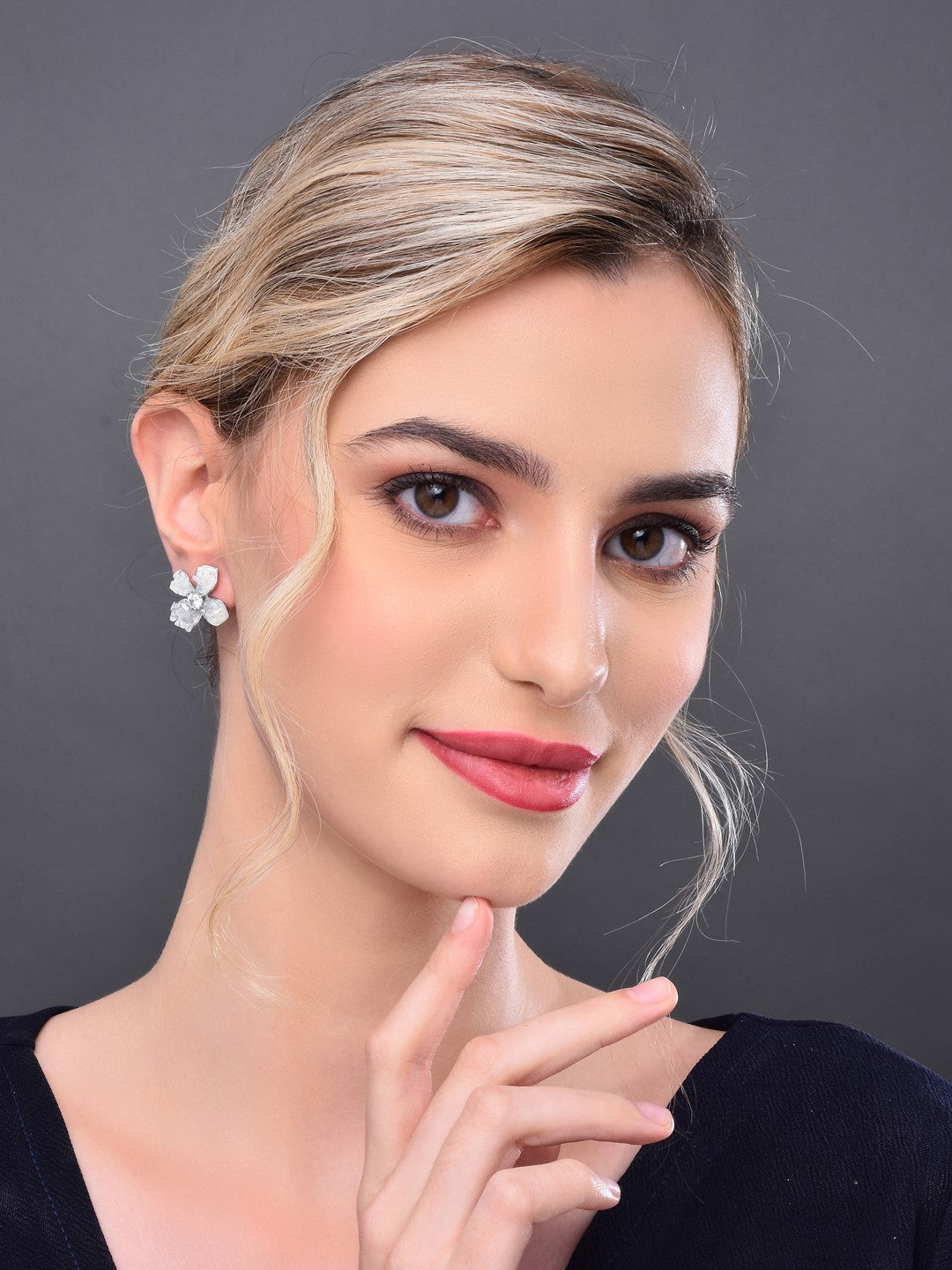 Grey Crystal Flower Earring