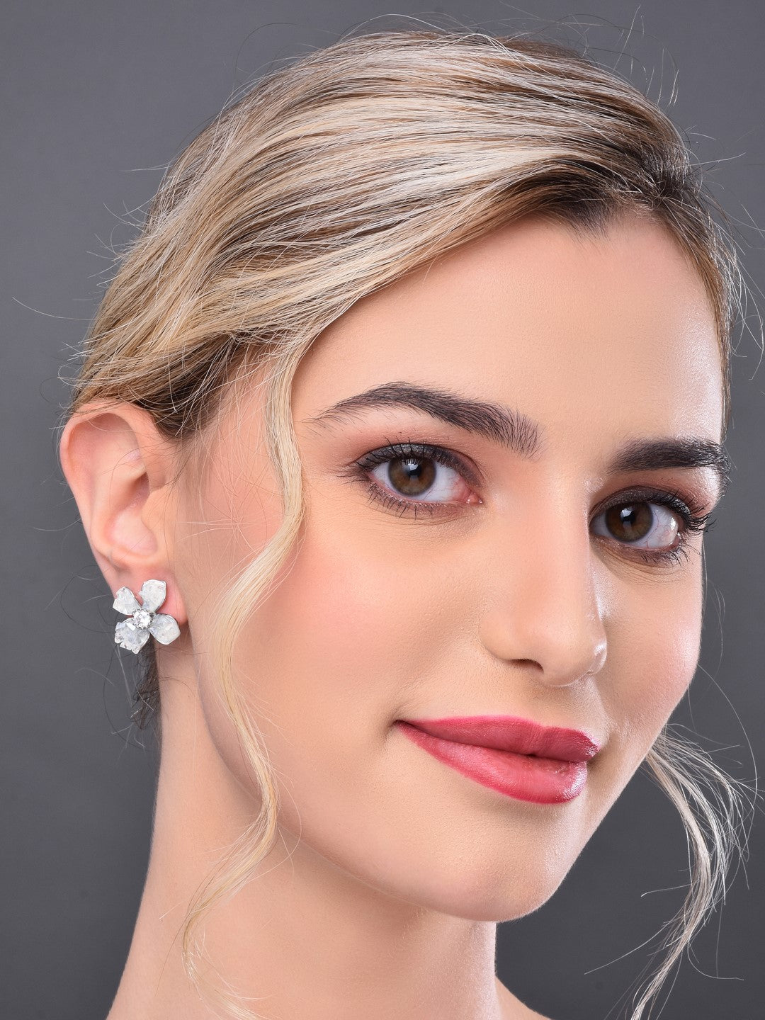 Grey Crystal Flower Earring