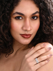 Silver Frosted Leaf Adjustable Ring with Marquise CZ Stone Design