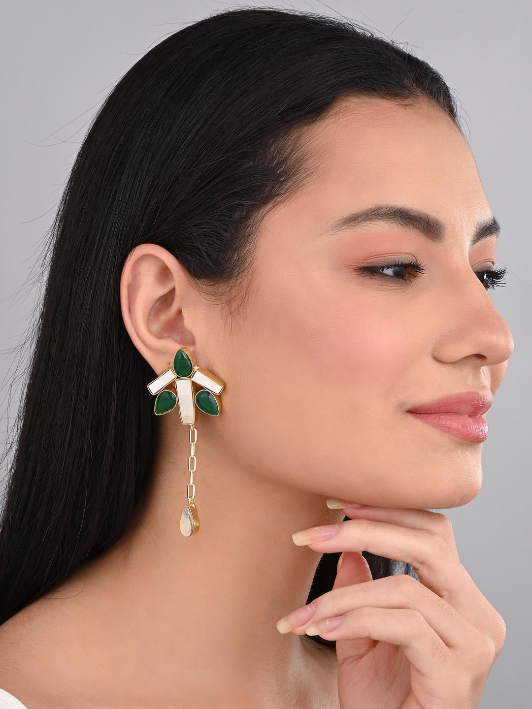 Emerald Leaf Cascade Earrings
