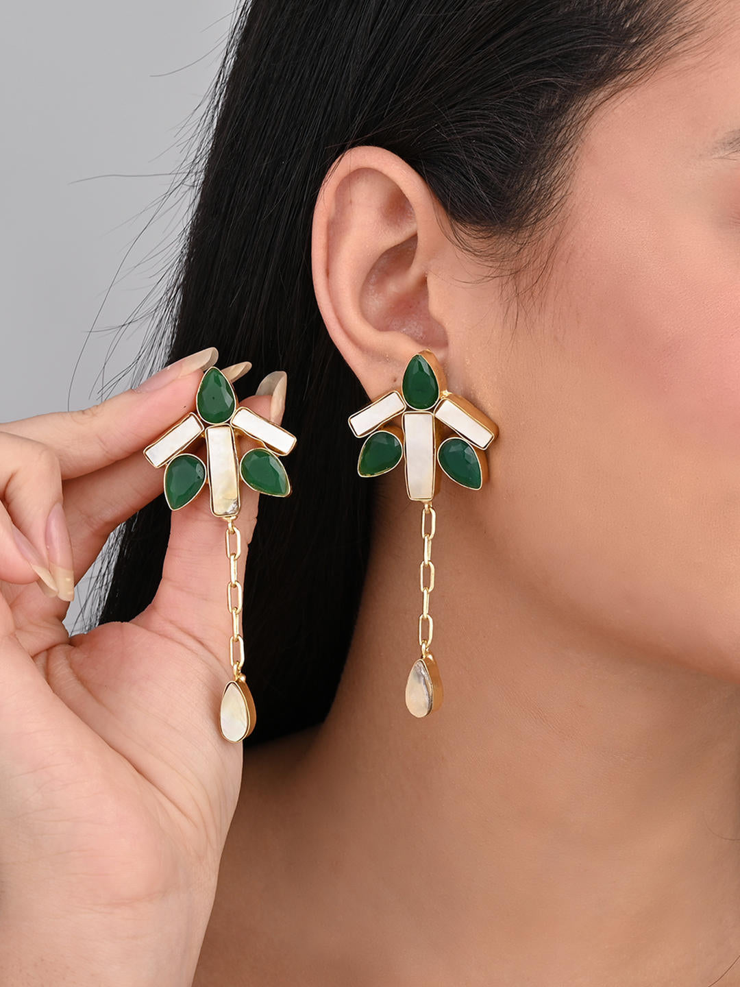 Emerald Leaf Cascade Earrings