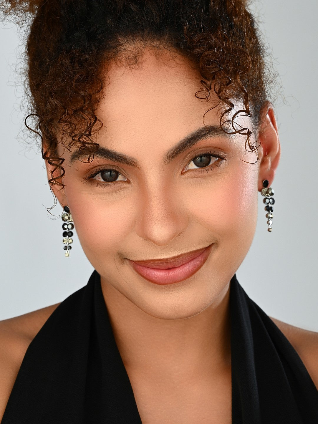 Black & Crystal Stone Drop Earrings