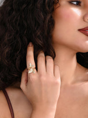 Golden Twin Butterflies Sparkle Ring