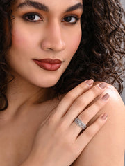 Rhodium Palted Luna Mesh Open Ring