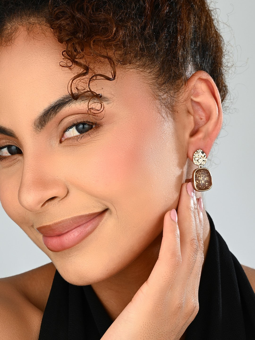 Brown & Gold Textured Statement Earrings