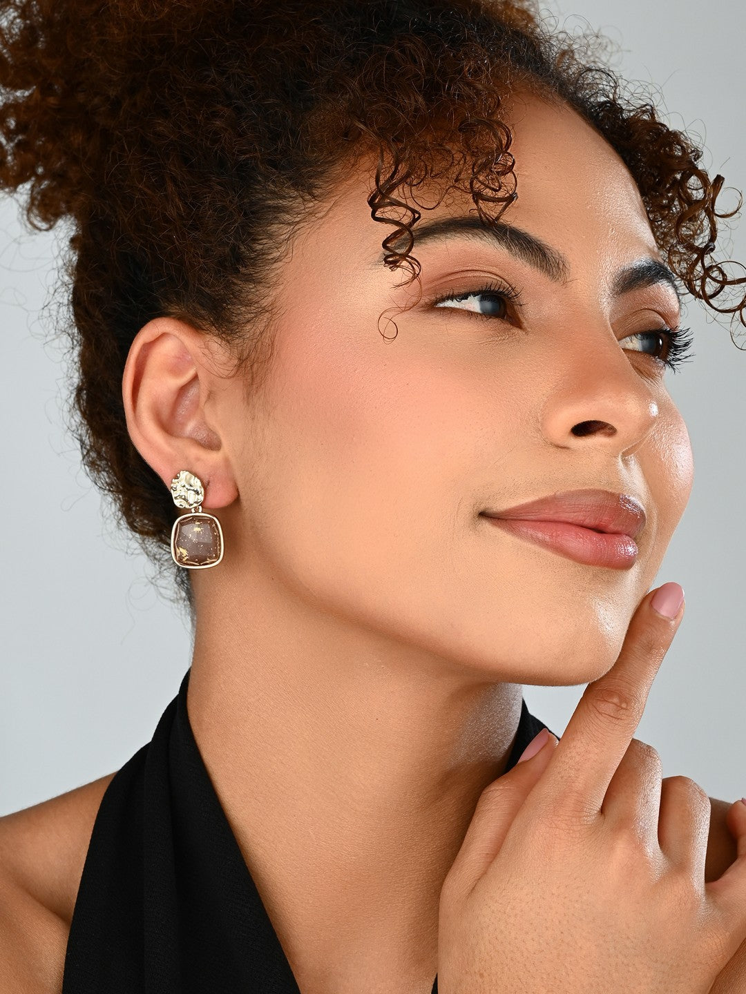 Brown & Gold Textured Statement Earrings