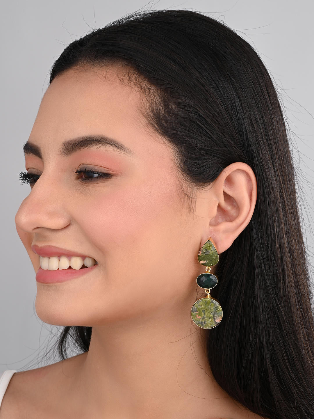 Forest Mist Green Stone Earrings