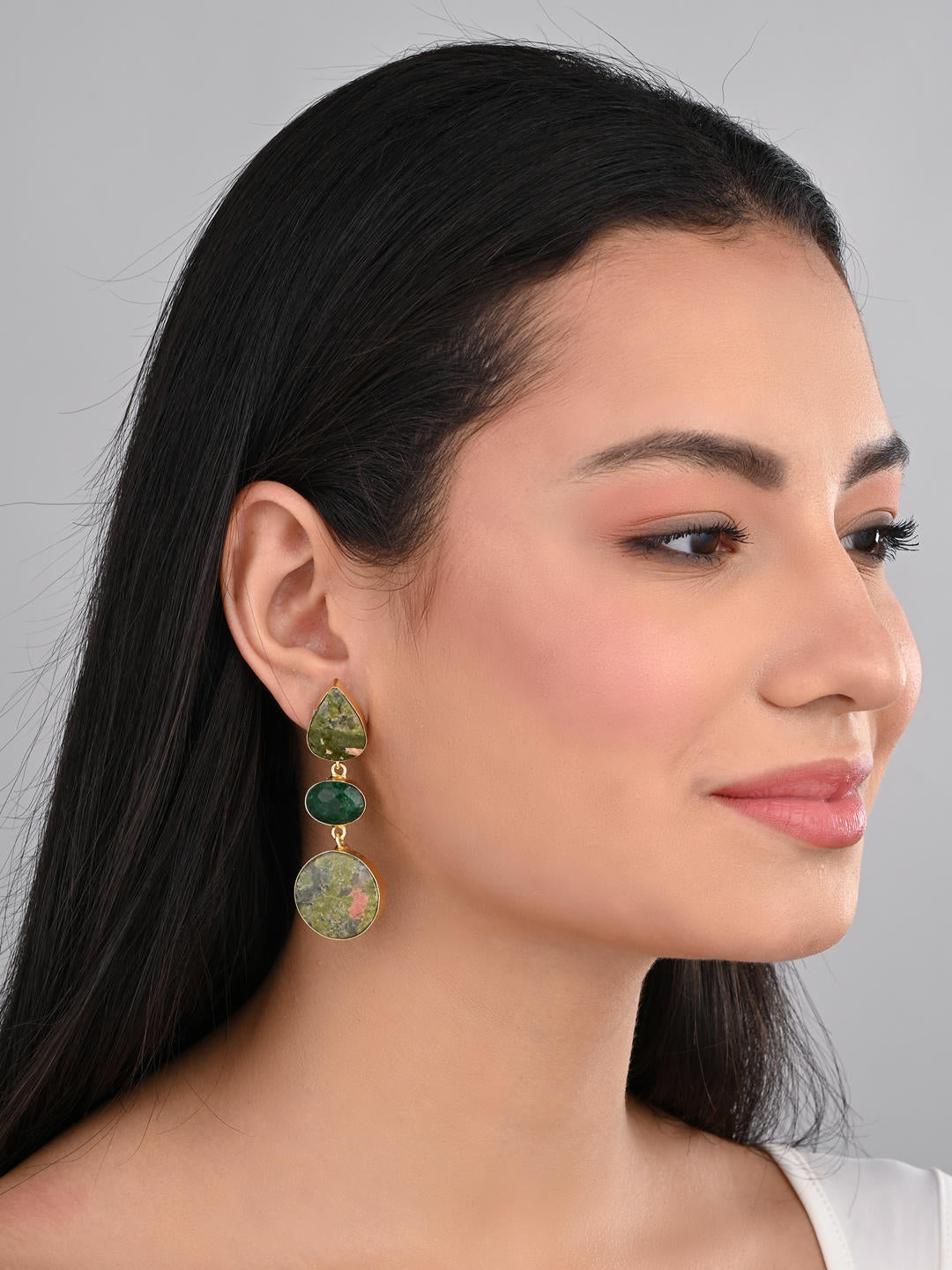 Forest Mist Green Stone Earrings