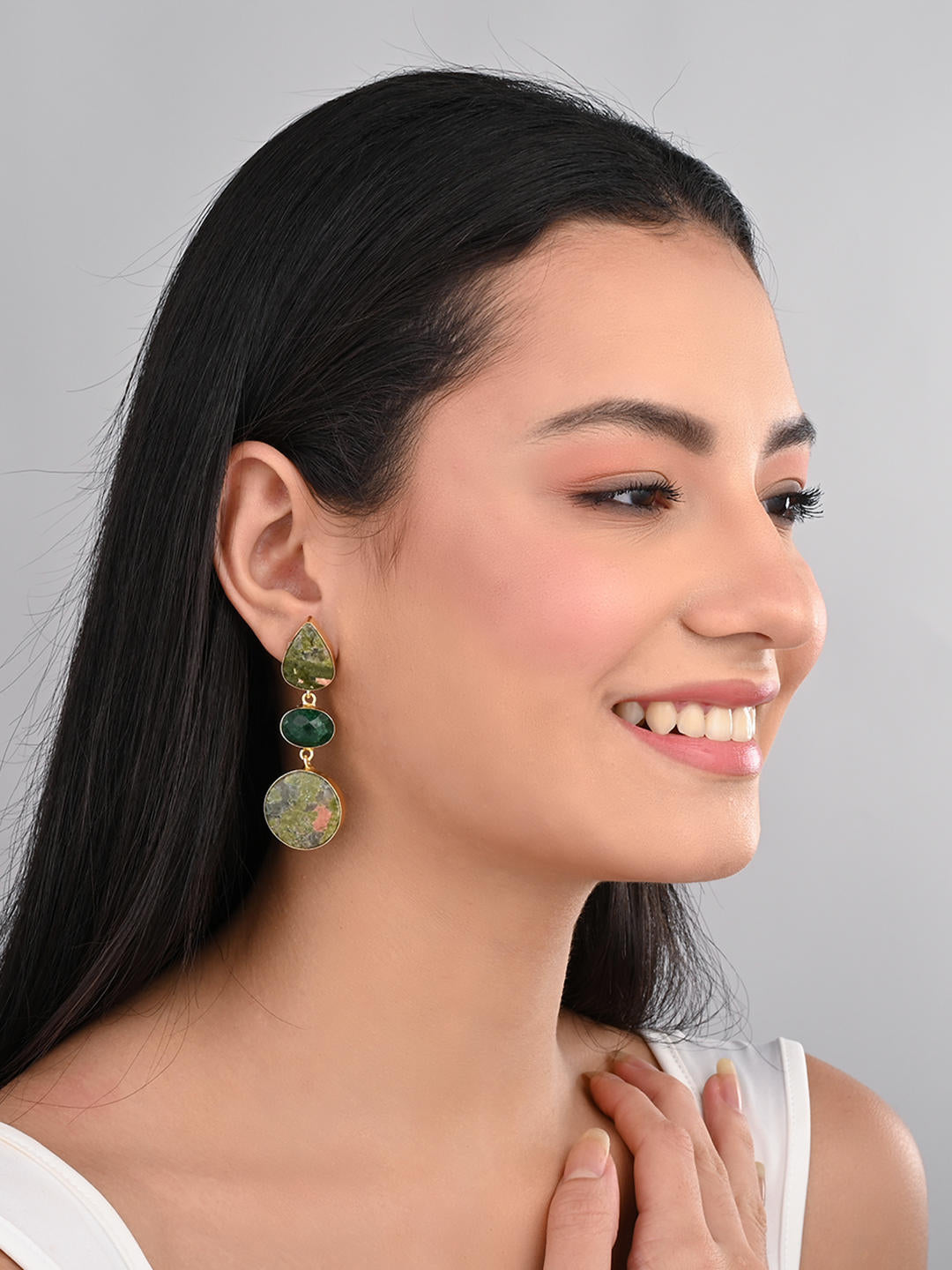 Forest Mist Green Stone Earrings