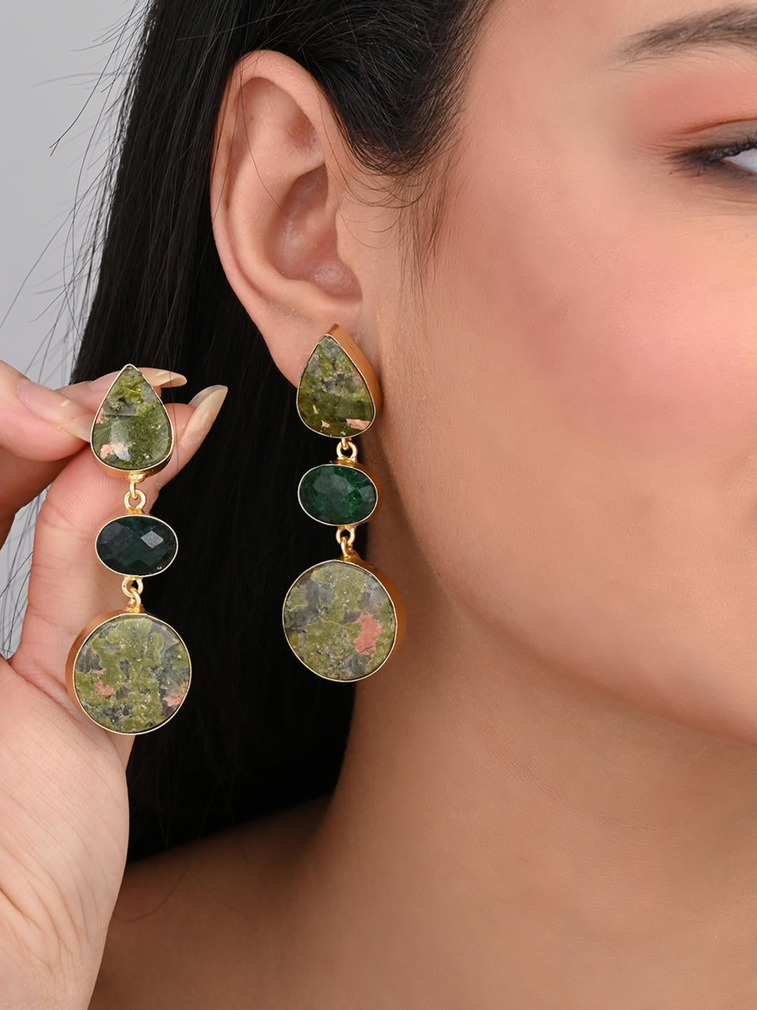 Forest Mist Green Stone Earrings