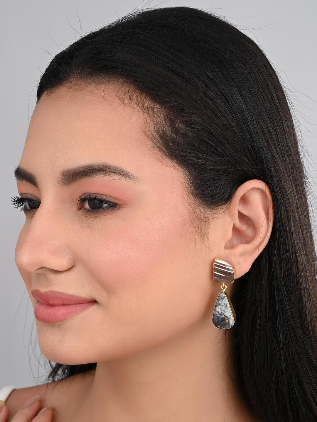 Smoky Pebble Stone Earrings