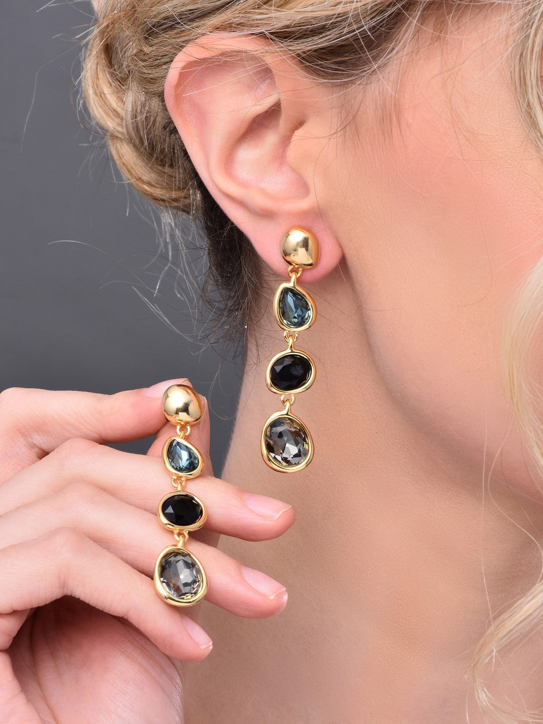 Blue Mixed Shape Gem Drop Earring