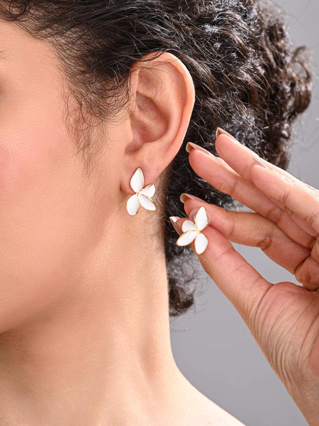 Classic White Petal Stud Earrings