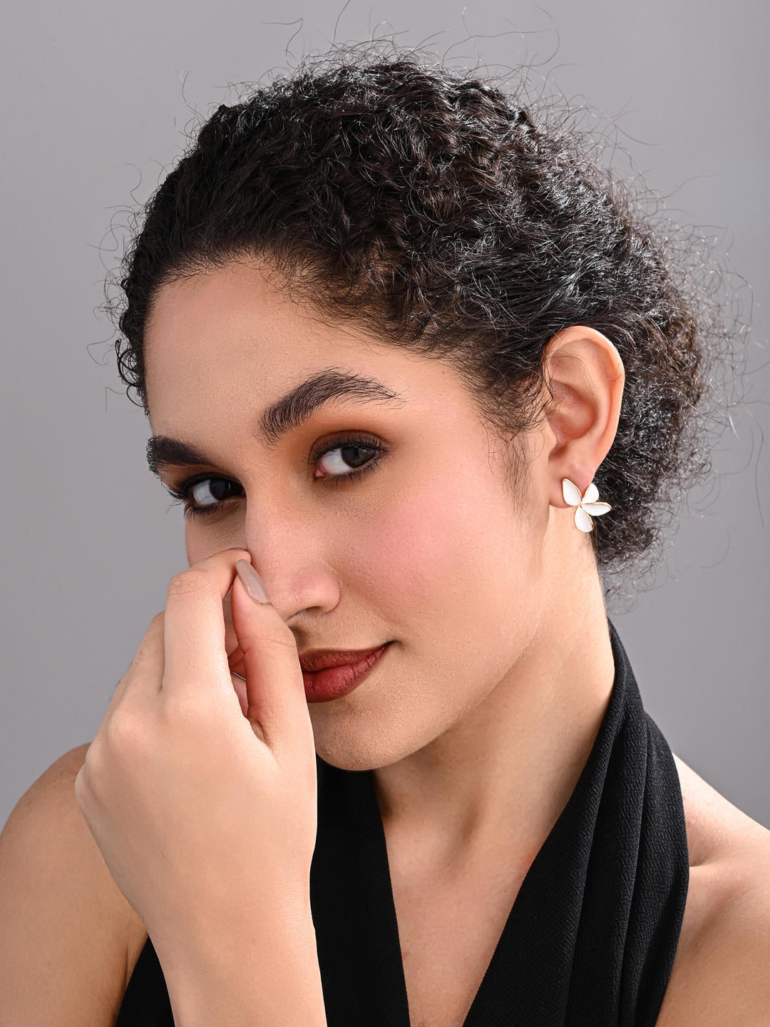 Classic White Petal Stud Earrings