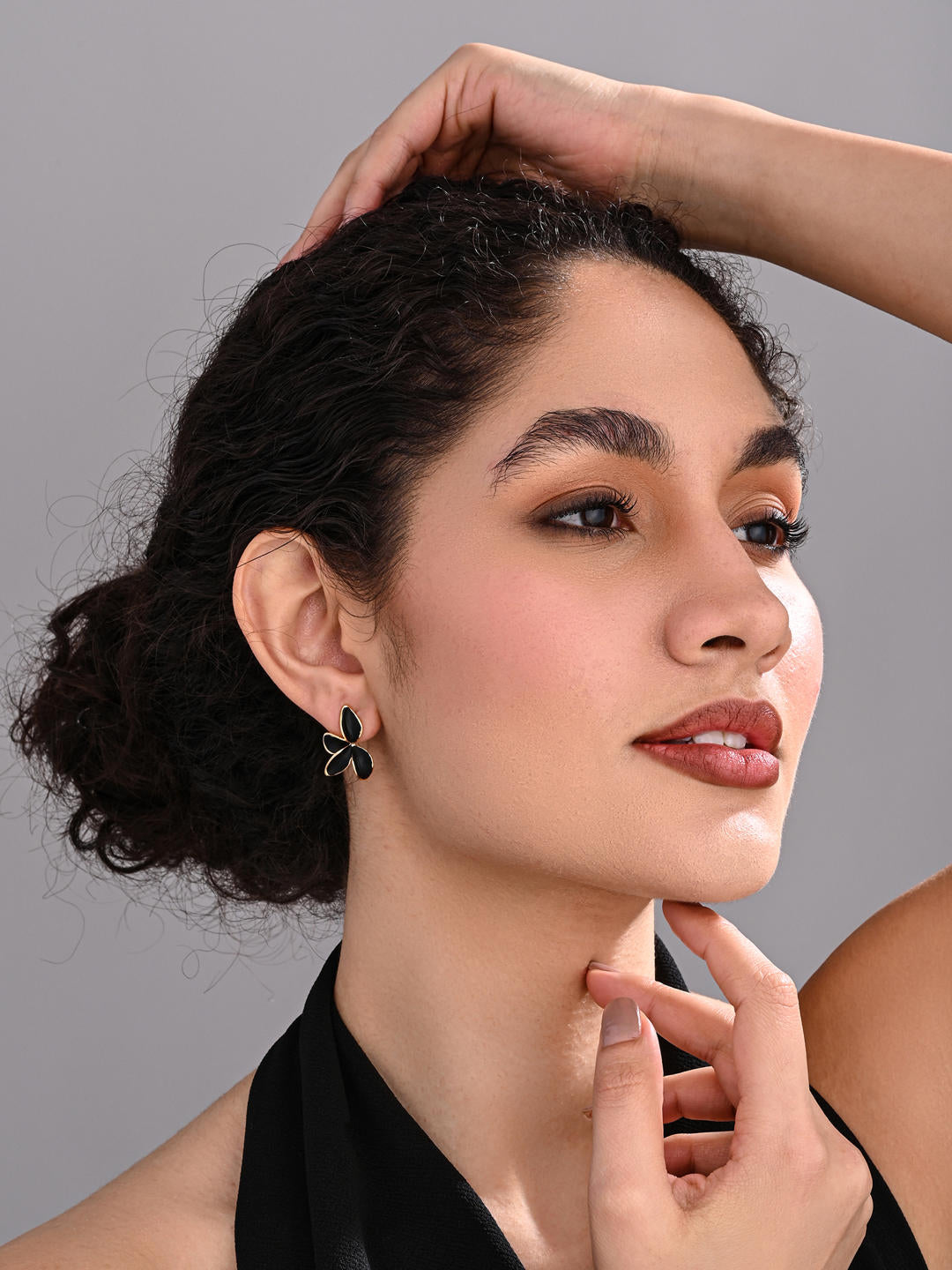 Classic Black Petal Stud Earrings