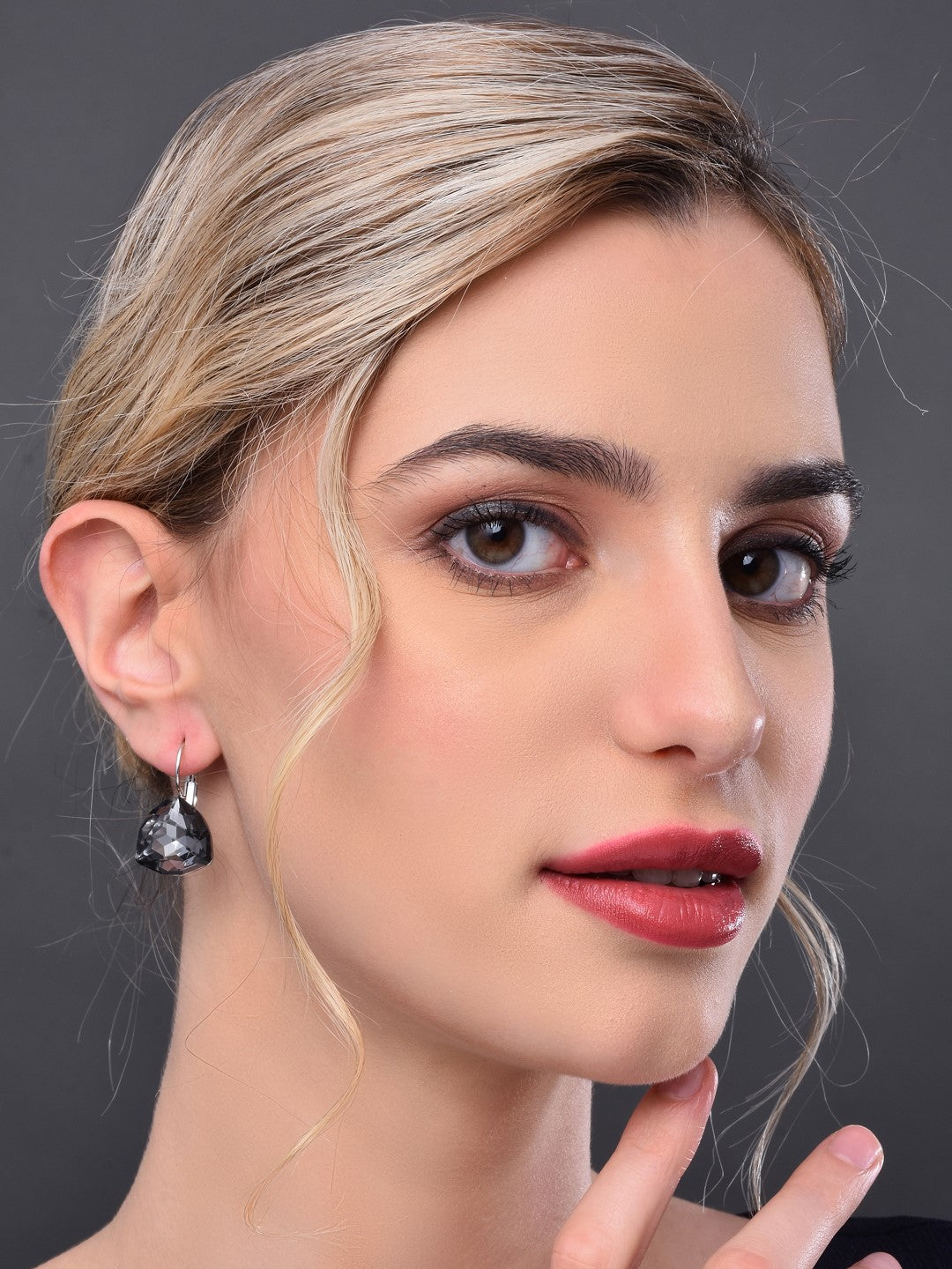 Gray Black Crystal Drop Earring