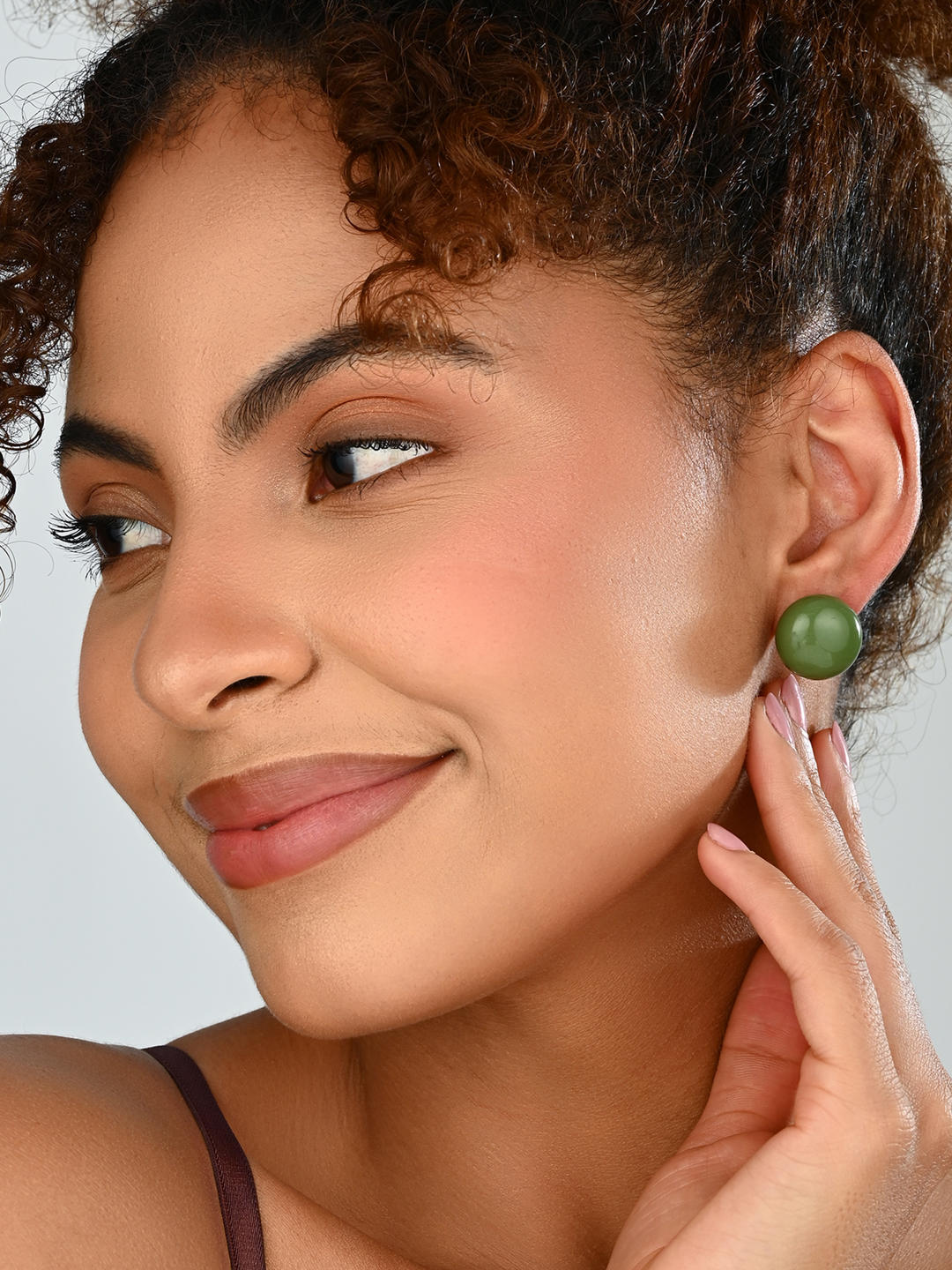 Olive Sheen Stud Earrings