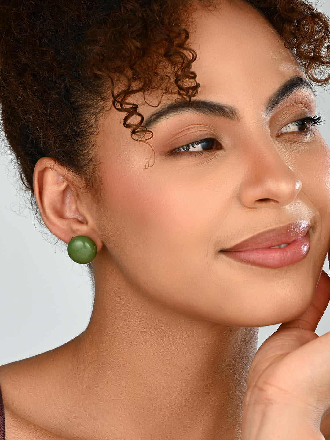 Olive Sheen Stud Earrings