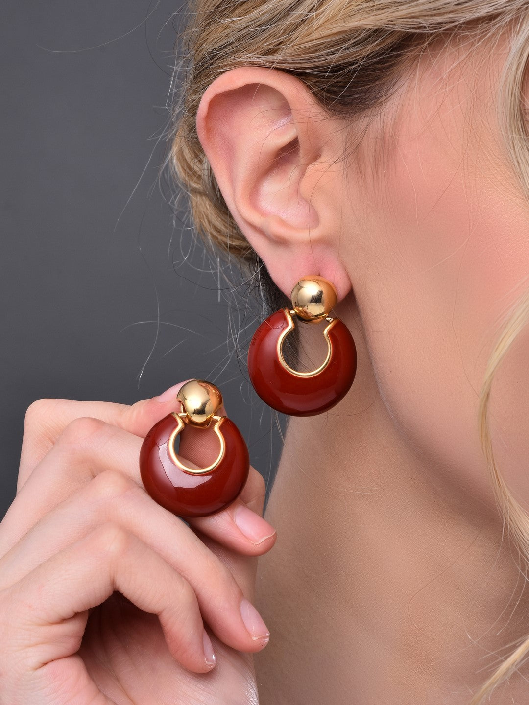 Maroon Round Drop Earring
