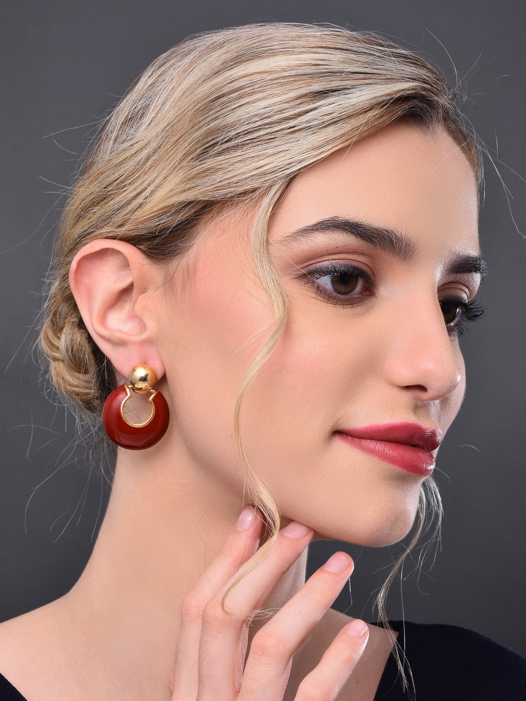 Maroon Round Drop Earring