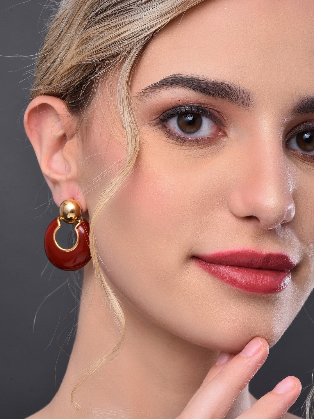 Maroon Round Drop Earring