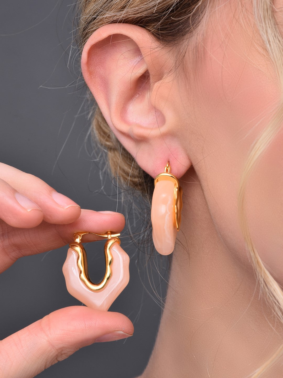 Curved Peach Hoop Earring