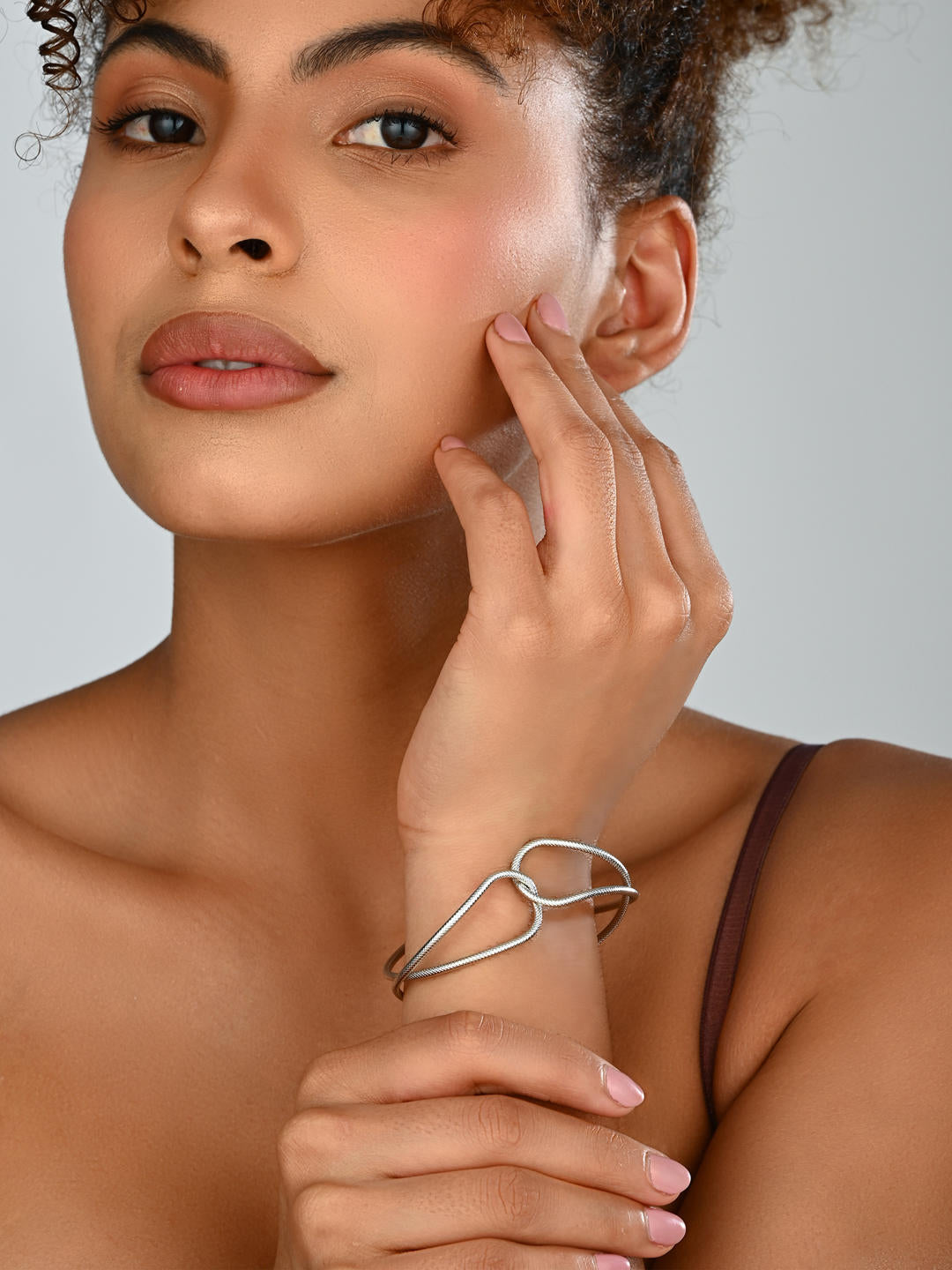 Abstract Loop Silver-Tone Statement Bangle