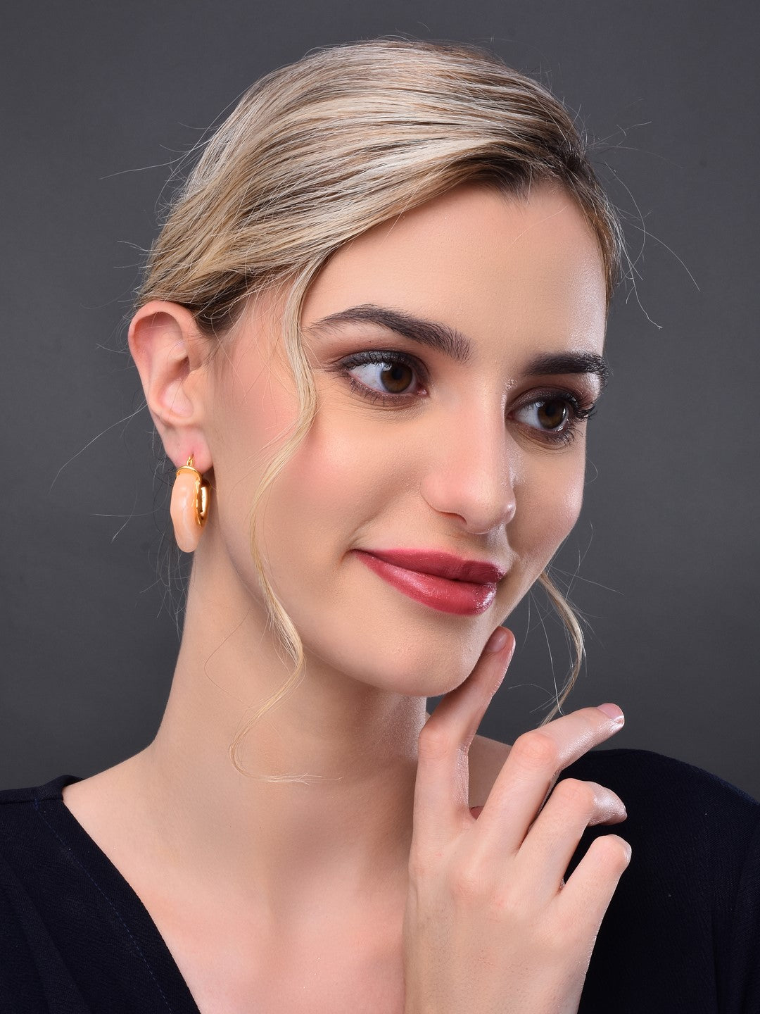 Curved Peach Hoop Earring