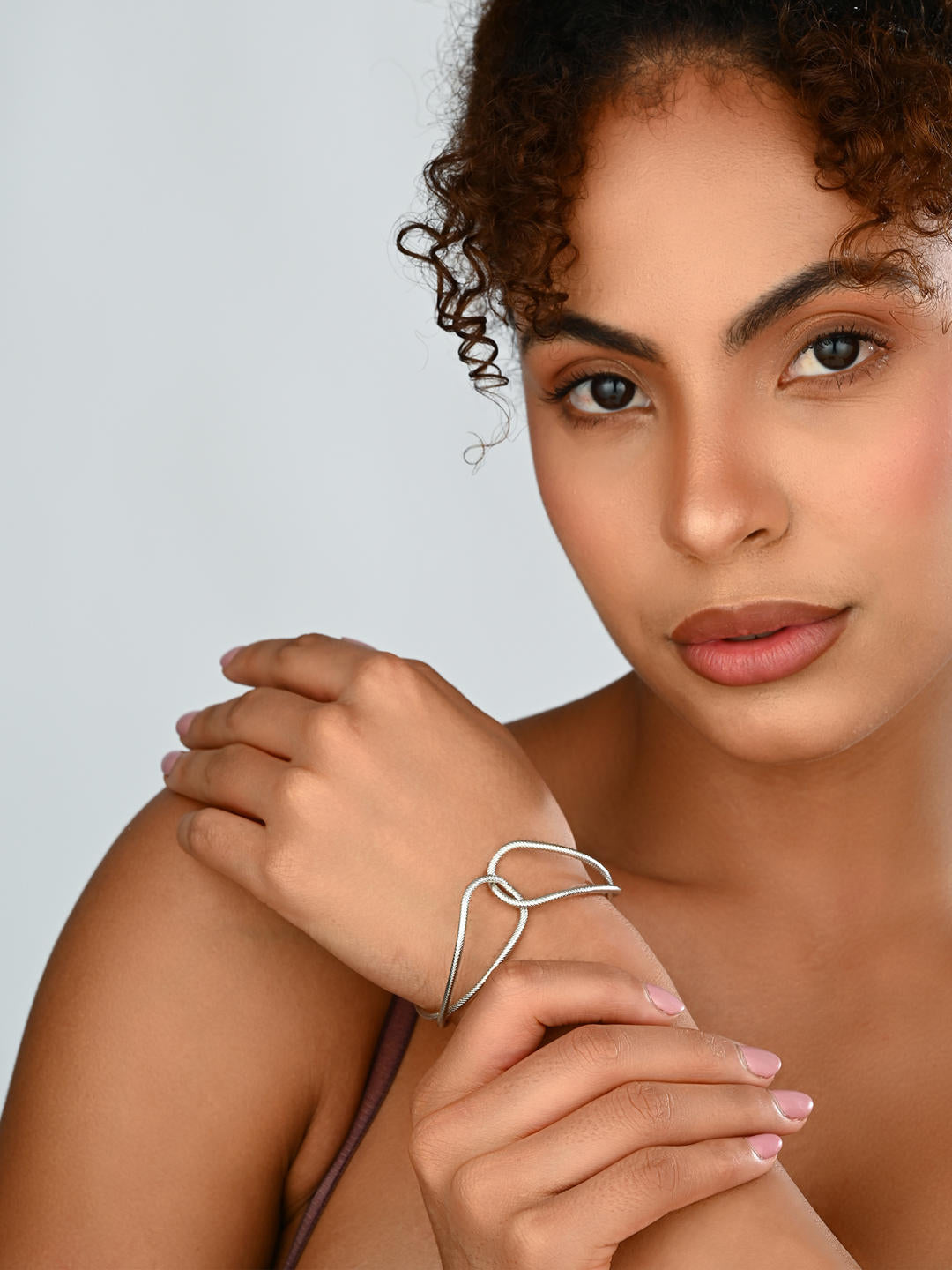 Abstract Loop Silver-Tone Statement Bangle