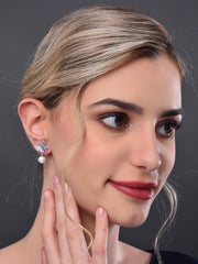 Blue Crystal Butterfly Earring with Pearl Drop