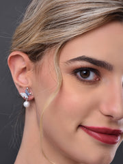 Blue Crystal Butterfly Earring with Pearl Drop