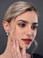 Blue Crystal Butterfly Earring with Pearl Drop
