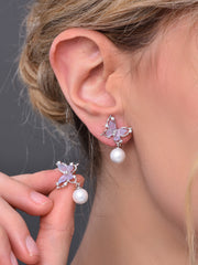 Crystal Butterfly Earring WITH Pearl Drop