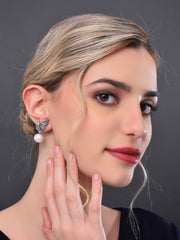 Grey Crystal Leaf Pearl Drop Earring