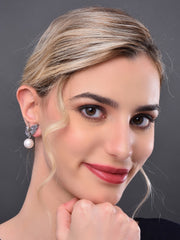 Grey Crystal Leaf Pearl Drop Earring