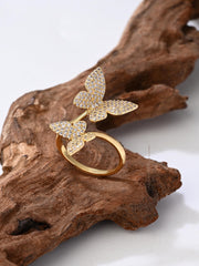 Golden Twin Butterflies Sparkle Ring