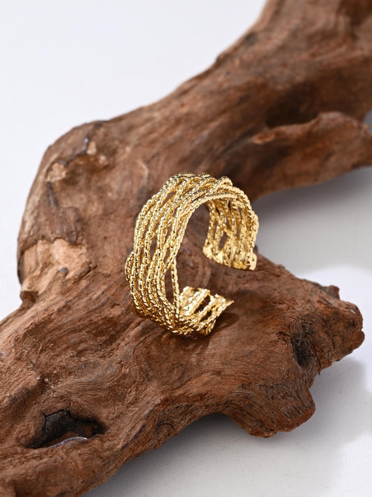 Golden Ripple Adjustable Ring