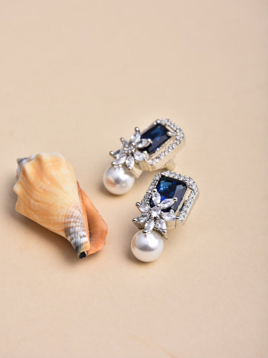 Sapphire Blue Pearl Stud Earring