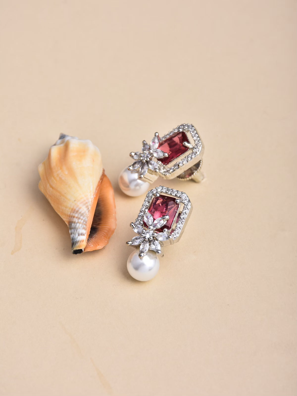 Ruby Red Pearl Stud Earring