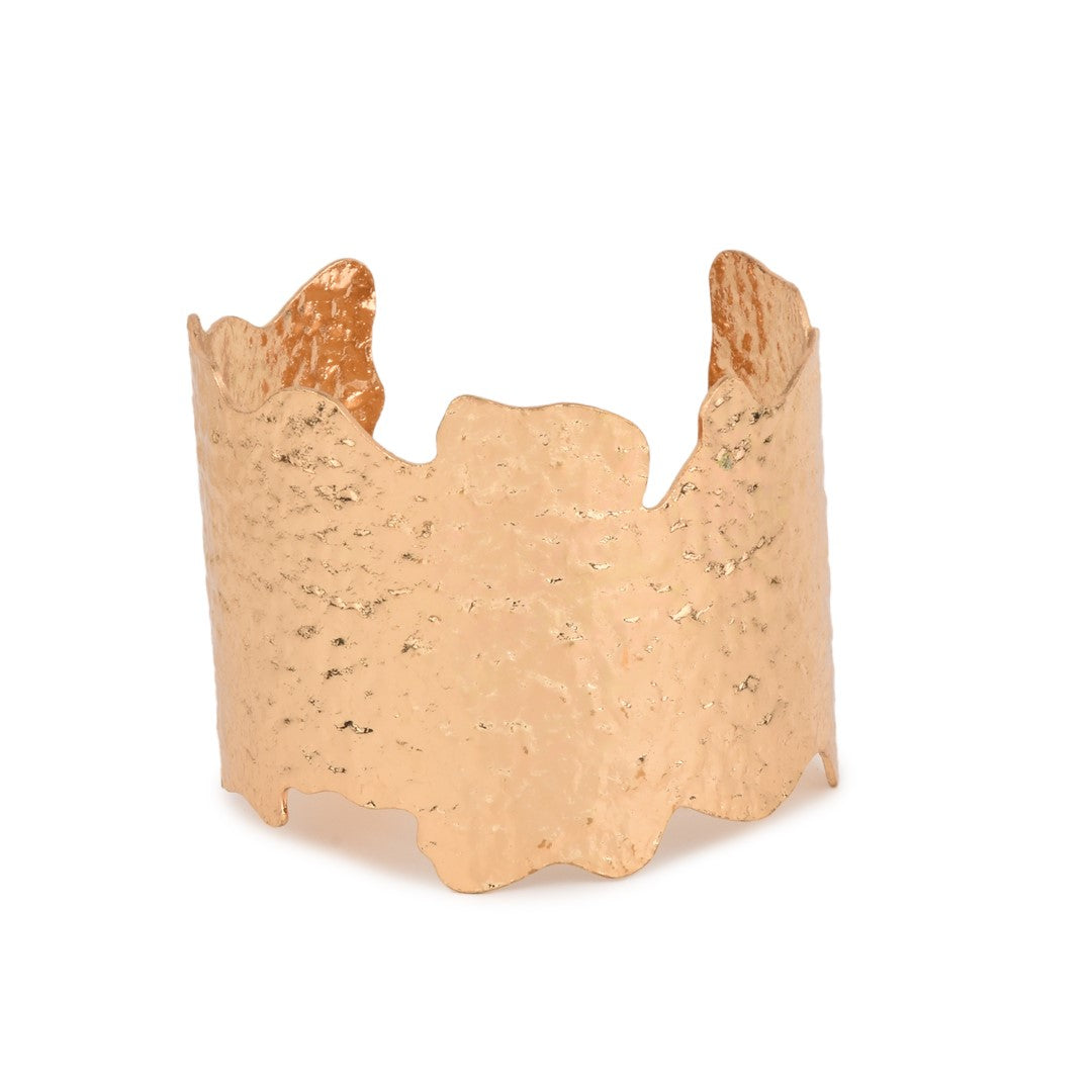 Gold hammered uneven cut gold bangle