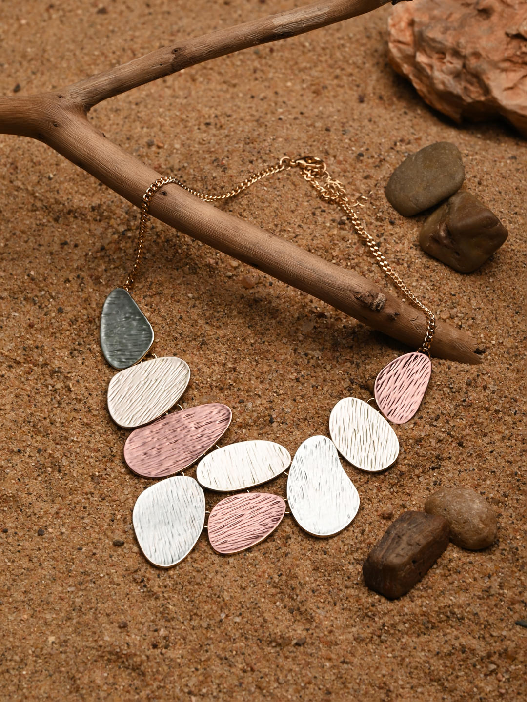 Brown & Silver Statement Pebble Necklace