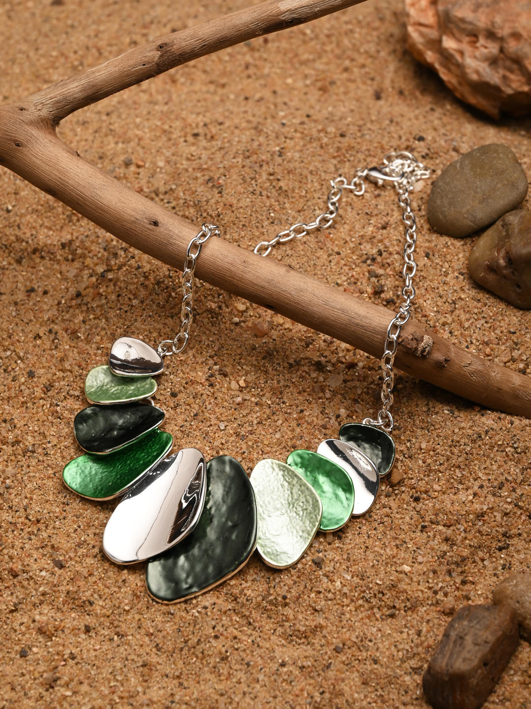 Green & Silver Pebble Necklace