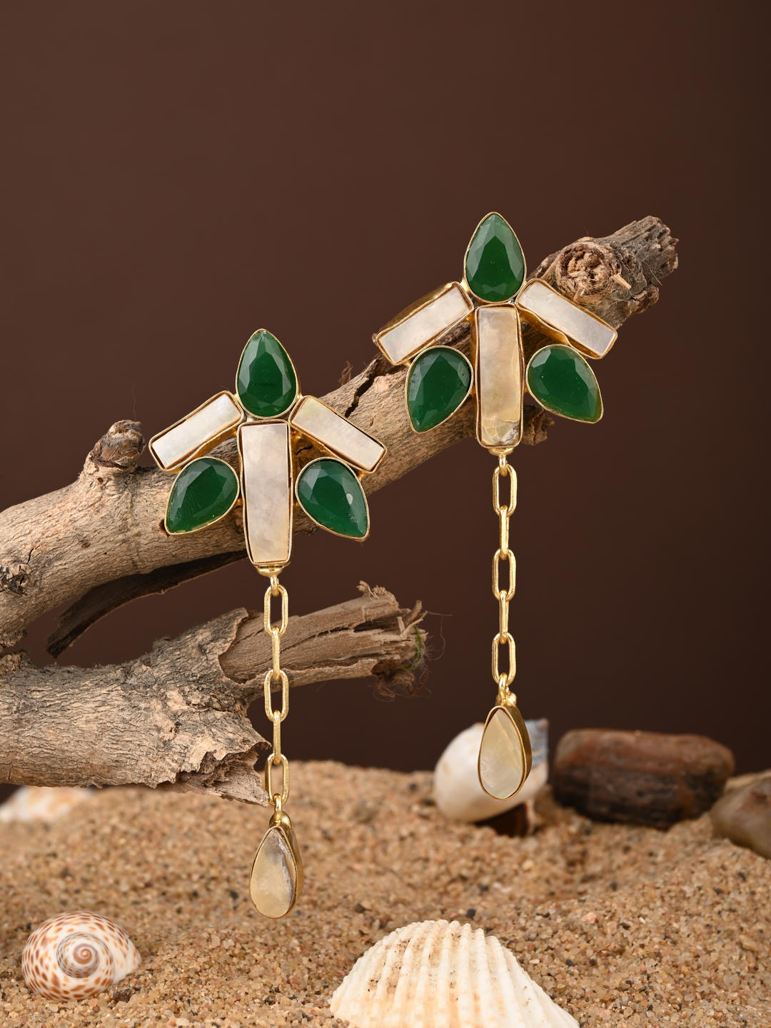 Emerald Leaf Cascade Earrings
